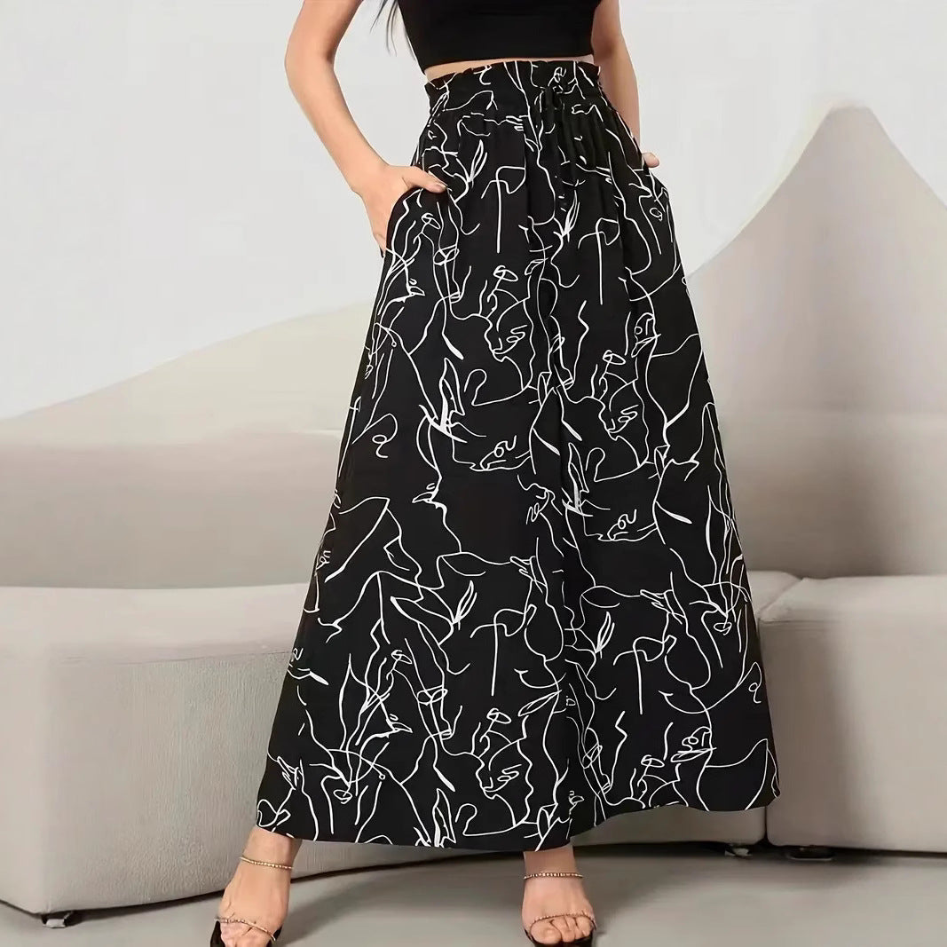 Damen Weite Palazzo-Hose mit elastischem Bund und künstlerischem Muster R&B