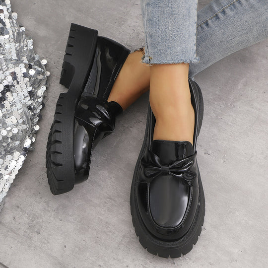 Damen trendige Slip-On Mokassins mit dekorativer Schleife R&B