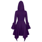 Damen nan Kapuzen-Mantelkleid mit asymmetrischem Zipfelsaum und geschnürten Glockenärmeln R&B