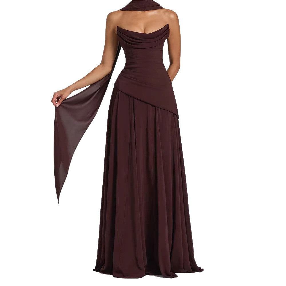 Damen elegantes maxikleid mit schulterfreiem Design und raffinierten Drapierungen R&B