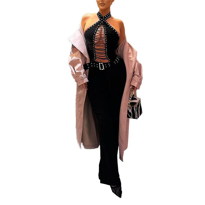 Damen Figurbetonter Jumpsuit mit raffiniertem Schnürdesign R&B