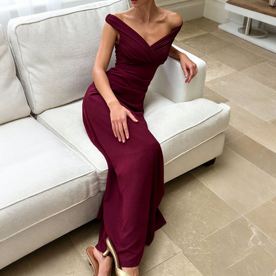 Damen Glamouröses Maxikleid mit schulterfreiem Design und eleganter Drapierung R&B