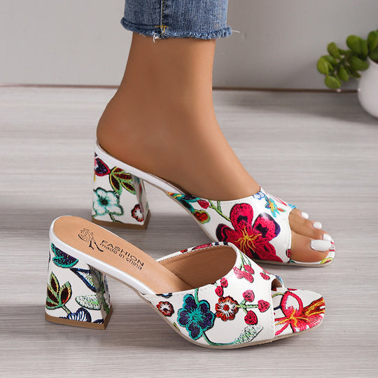 Damen Offene Riemchen-Sandaletten mit floralen Applikationen und modischem Blockabsatz R&B