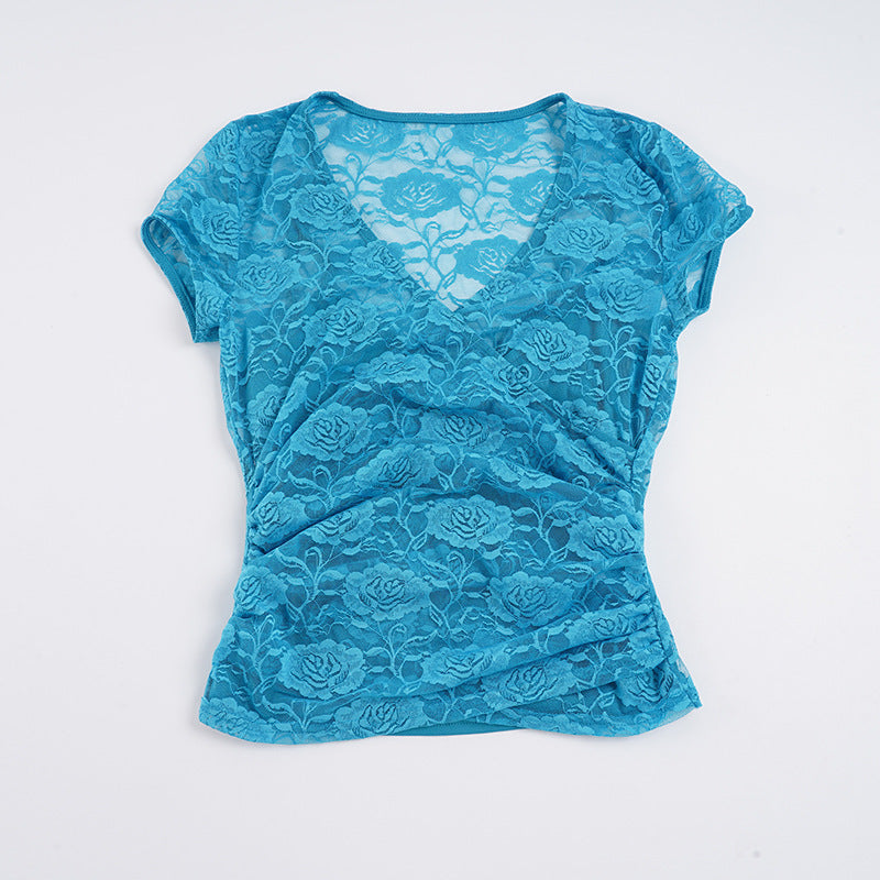Damen Spitzenoberteil mit romantischem Blumenmuster und V-Ausschnitt R&B