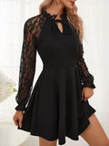 Damen nan elegantes A-Linien Cocktailkleid mit Spitzenärmeln und Stehkragen R&B
