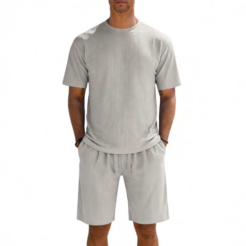 Herren nan Kurzarmshirt- und Bermudakombination aus geripptem Jersey mit elastischem Tunnelzugbund R&B