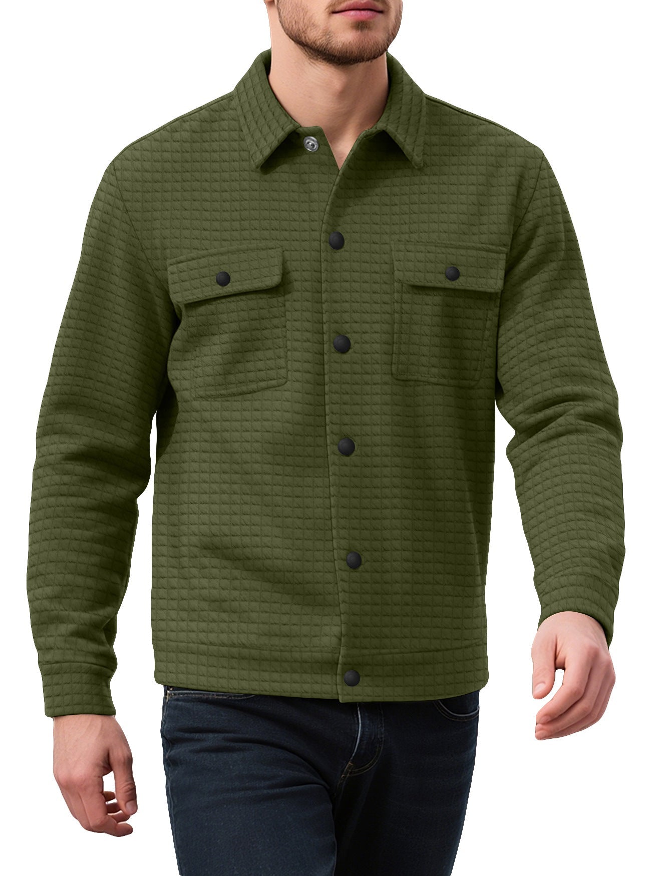 Herren nan gequiltete Hemdjacke im Overshirt-Stil mit Druckknopfleiste und aufgesetzten Brustklappen R&B