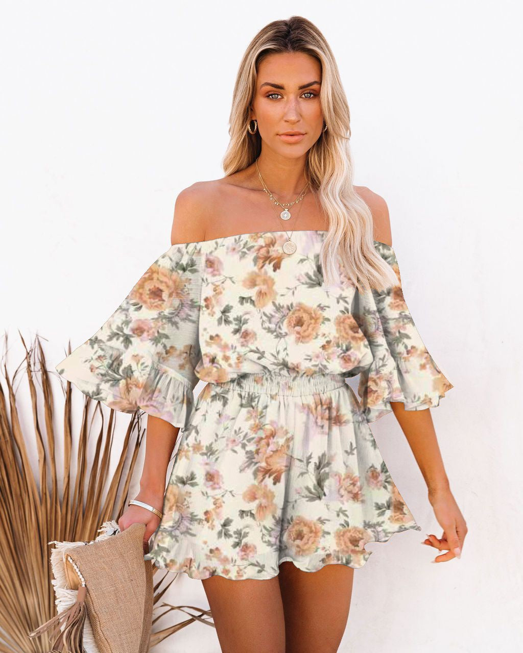 Damen Off-Shoulder Jumpsuit mit voluminösen Rüschensleeves R&B