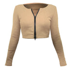 Damen modische Cropped Jacke mit Reißverschluss R&B