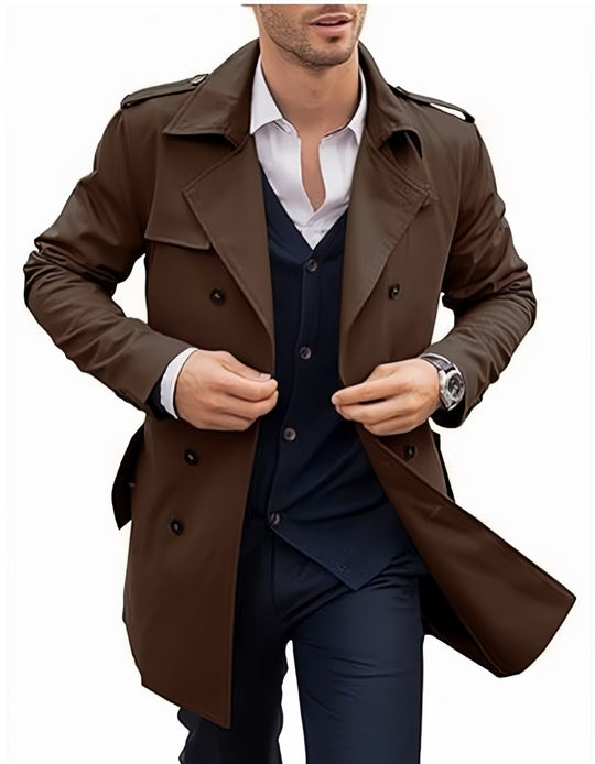 Herren eleganter Trenchcoat mit strukturiertem Design und doppelter Knopfleiste R&B