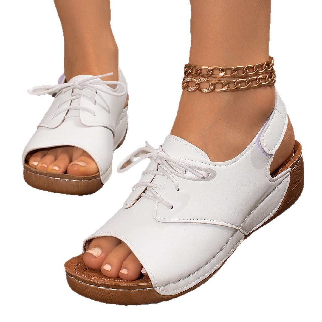Damen lässige Slipper mit Schnürung und offenem Zehenbereich R&B