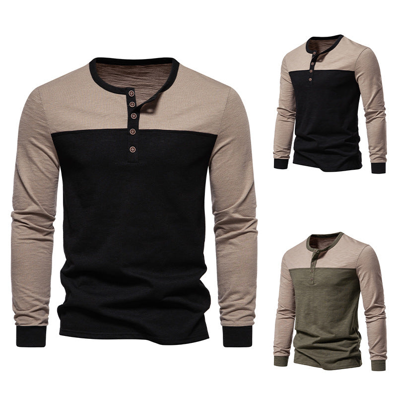 Herren Langarm-Henley-Shirt mit kontrastierenden Farbblockelementen