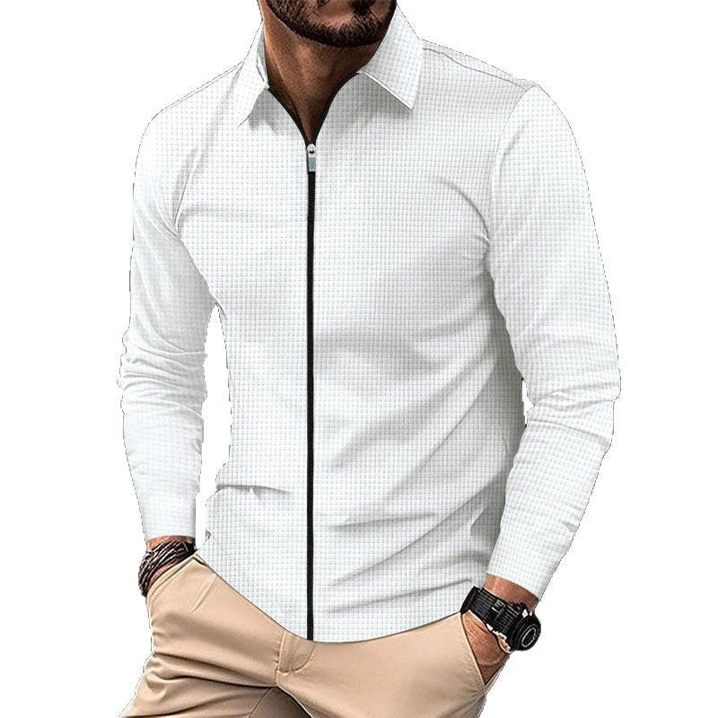 Herren nan feinstrukturiertes Langarm-Zipshirt mit Kentkragen und Waffelstruktur R&B
