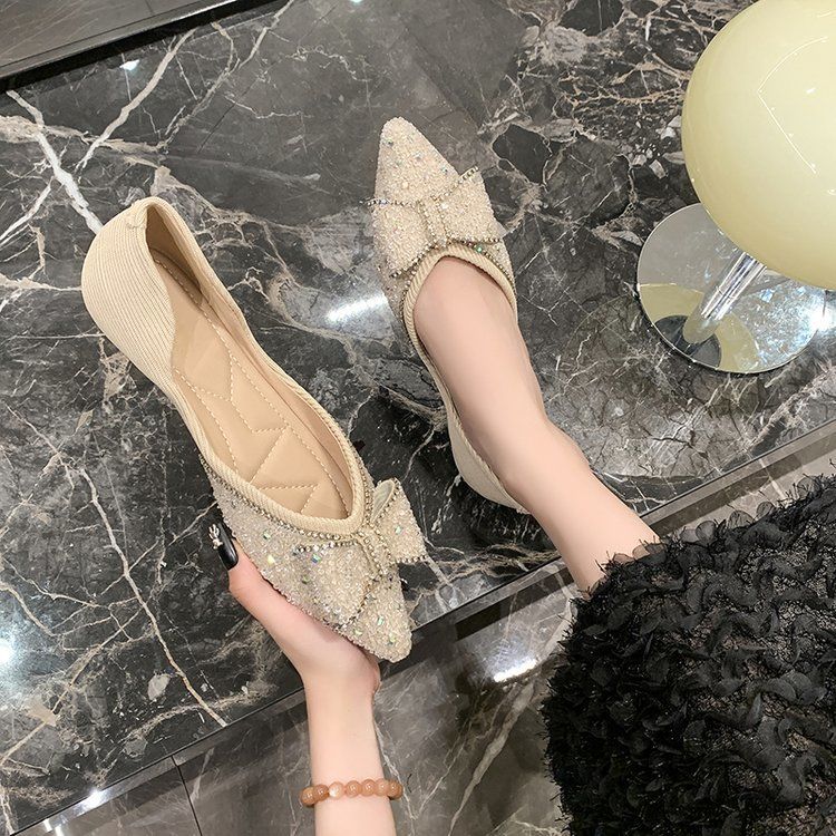 Damen elegante Ballerinas mit funkelndem Schleifendetail R&B