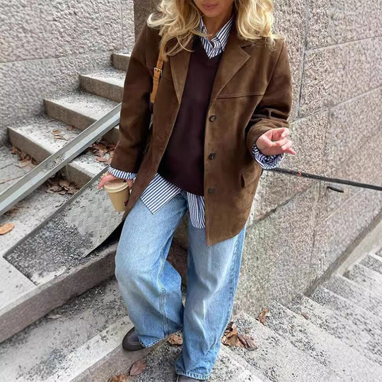 Damen lässige Wildlederjacke mit oversized Schnitt R&B