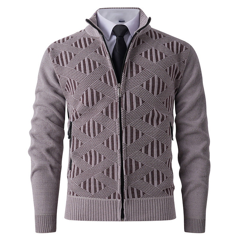 Herren Strickjacke mit strukturiertem Muster und hohem Kragen R&B