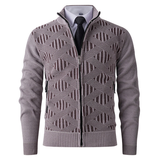 Herren Strickjacke mit strukturiertem Muster und hohem Kragen R&B