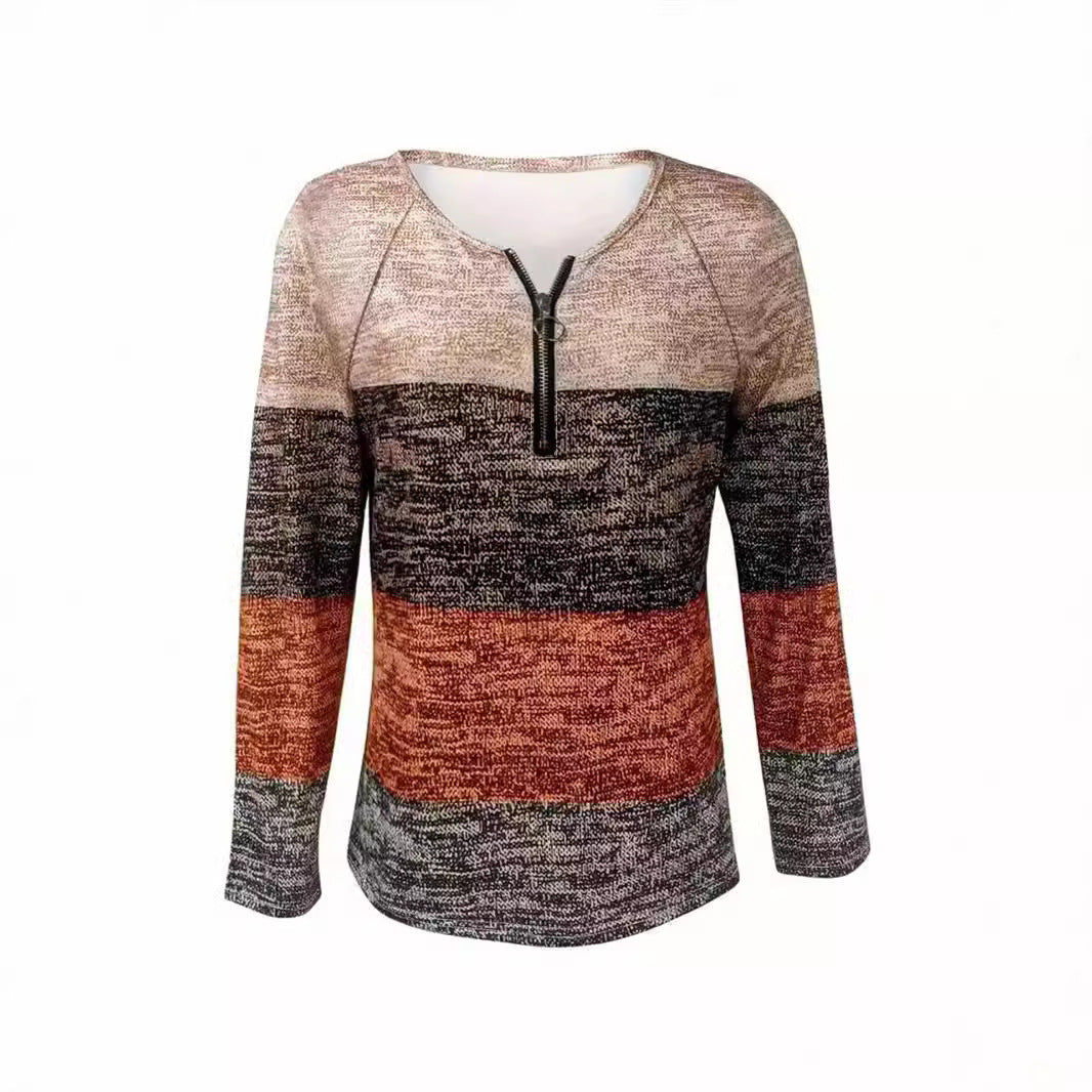 Damen Langärmliges Oberteil mit Reißverschluss und attraktivem Streifenmuster R&B
