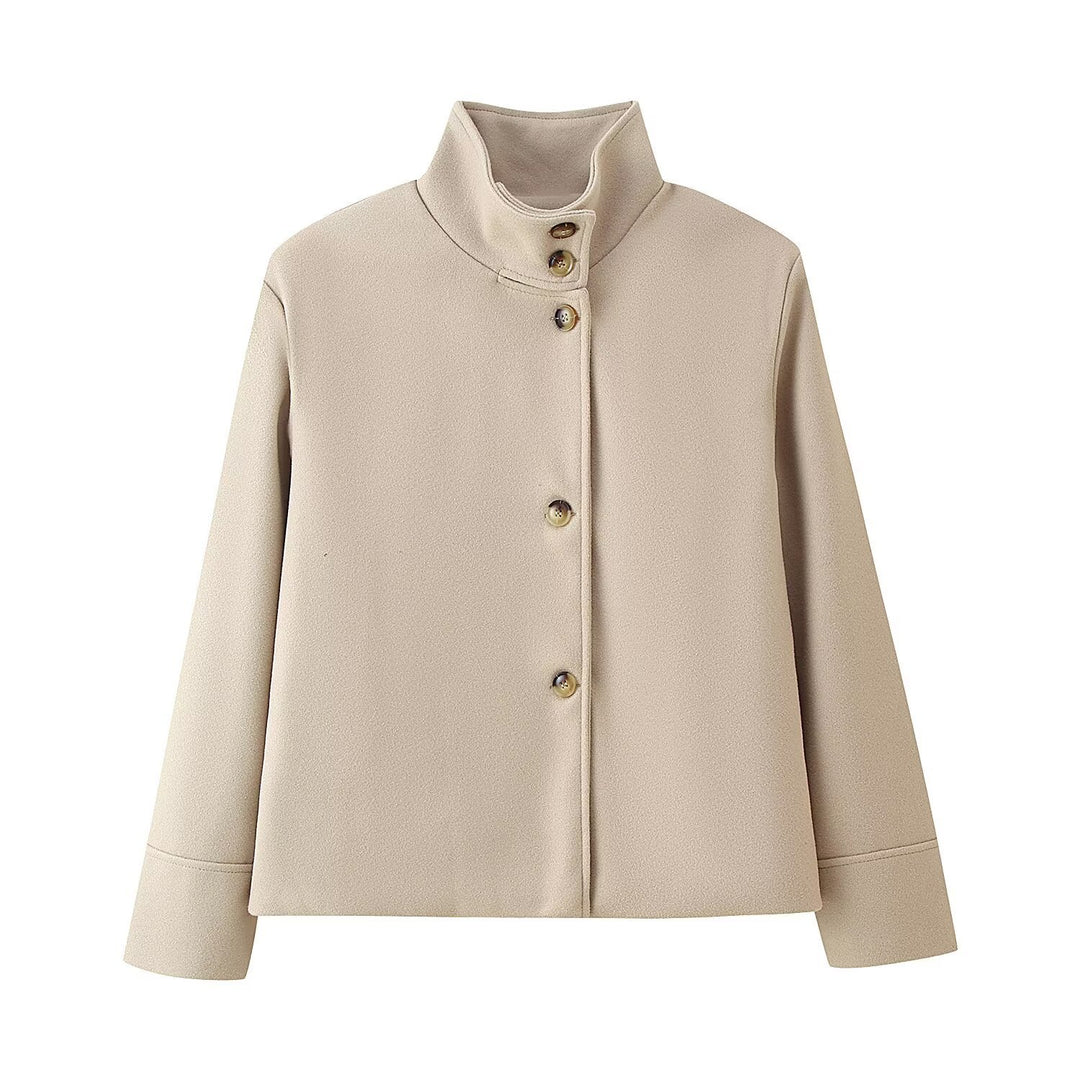 Damen legere Übergangsjacke mit schickem Stehkragen und dekorativen KnopfDETAILS R&B