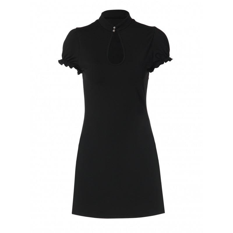 Damen Figurbetontes Minikleid mit Stehkragen und Schlüsselloch-Ausschnitt R&B