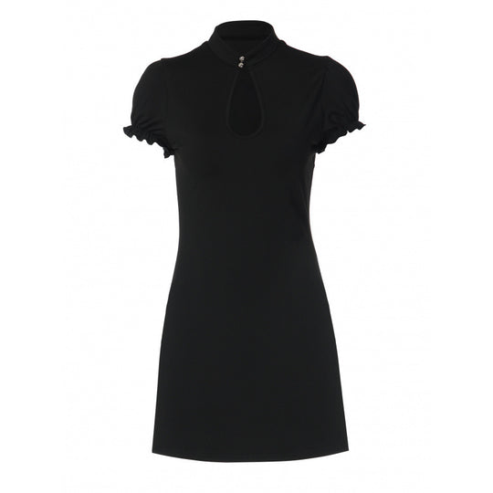 Damen Figurbetontes Minikleid mit Stehkragen und Schlüsselloch-Ausschnitt R&B