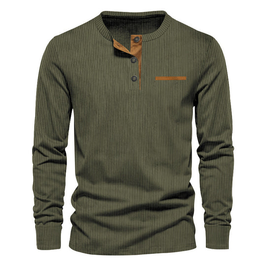 Herren Langarm-Henley-Shirt aus strukturiertem Rippenmaterial mit modernem Knopfdesign R&B