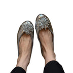 Damen Ballerinas mit außergewöhnlichem Blumendekor und glänzender Oberfläche