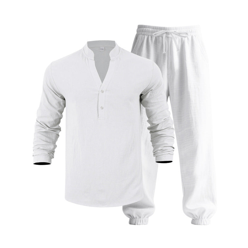 Herren lässiges langärmliges Oberteil mit Knopfleiste und entspannter Jogginghose R&B