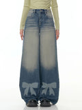 Damen Weite Jeans mit dekorativen Schleifendetails