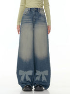 Damen Weite Jeans mit dekorativen Schleifendetails