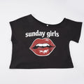 Damen Trendiges Crop-Top mit R&Brnem Lippenprint R&B