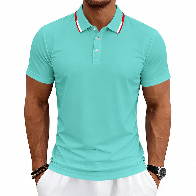 Herren nan tailliertes Kurzarm-Poloshirt mit Kontrastkragen aus atmungsaktivem Piqué R&B