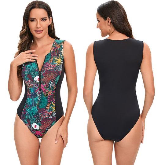 Damen Sportlicher Langarm-Badeanzug mit trendigem Floral-Design R&B