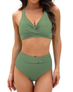 Damen Sportliches Bikini-Set mit stylischem Wickeloberteil und hochgeschnittenem Slip R&B