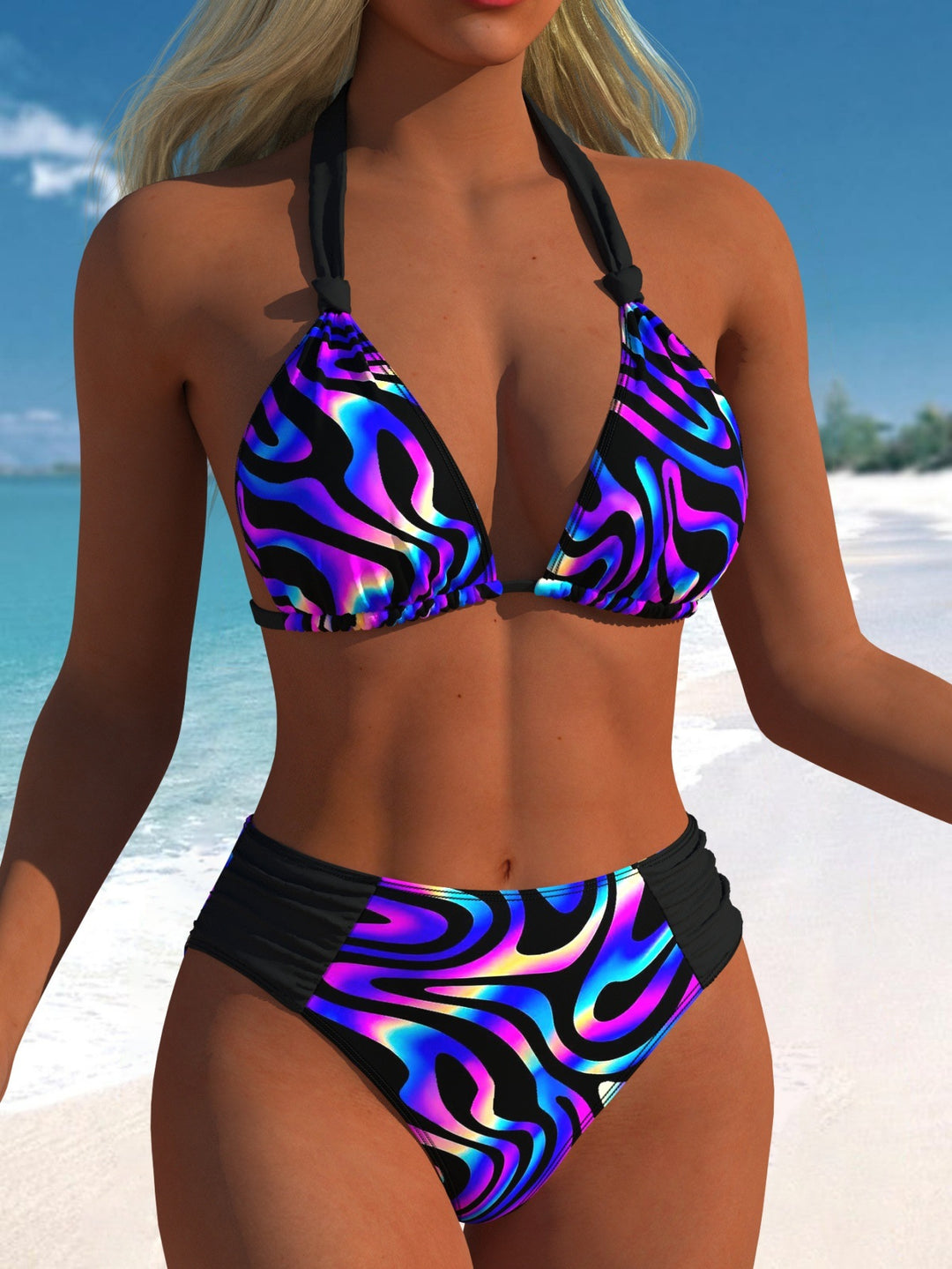 Damen Bikini-Set mit modernen Polka-Dots und hoch taillierter Bikini-Hose R&B