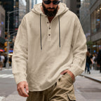 Herren nan Henley-Kapuzenpullover mit Knopfleiste und verstellbarem Kordelzug R&B