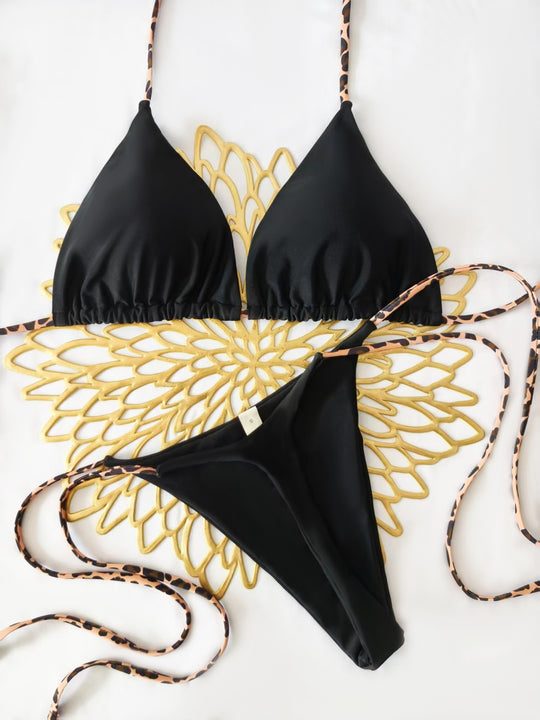 Damen Triangel-Bikini-Set mit verstellbaren Trägern und modischem Leoprint R&B