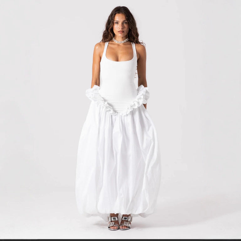 Damen Elegantes Maxikleid mit Rüschensaum und Figurbetontem Oberteil R&B