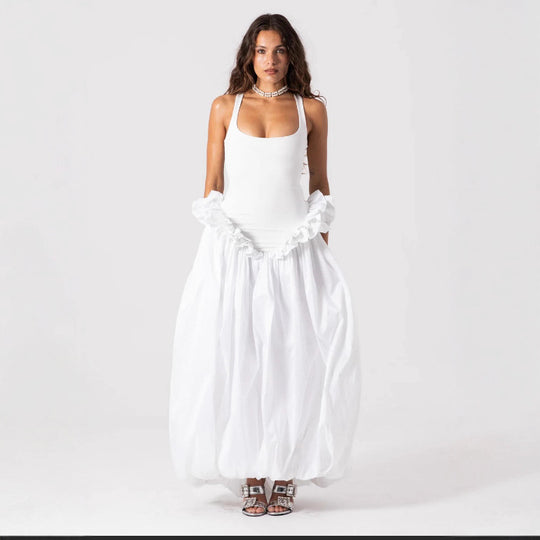 Damen Elegantes Maxikleid mit Rüschensaum und Figurbetontem Oberteil R&B