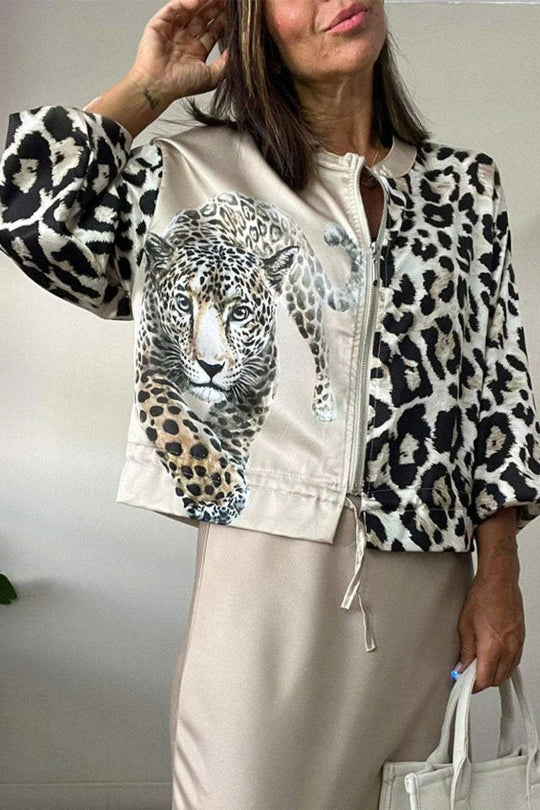 Damen entspannte Bomberjacke mit extravagantem Leoparden-Motiv R&B