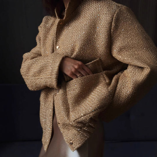 Damen Glitzerjacke mit praktischen Taschen und elastischem Saum R&B
