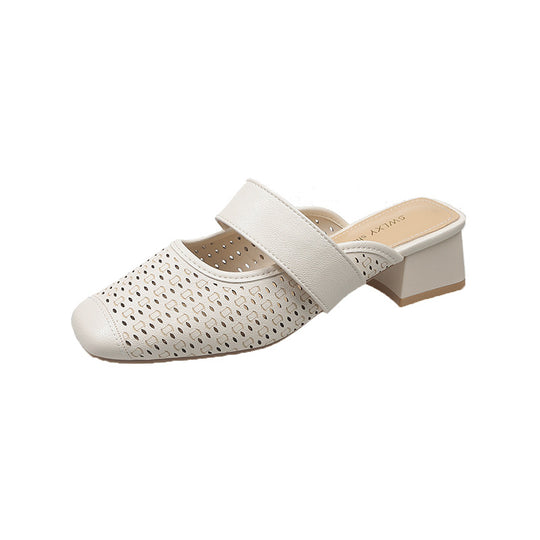 Damen Mules mit modischem Lochdesign und bequemem Blockabsatz R&B