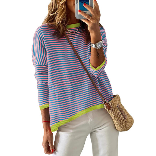 Damen Lässiger Gestreifter Pullover R&B