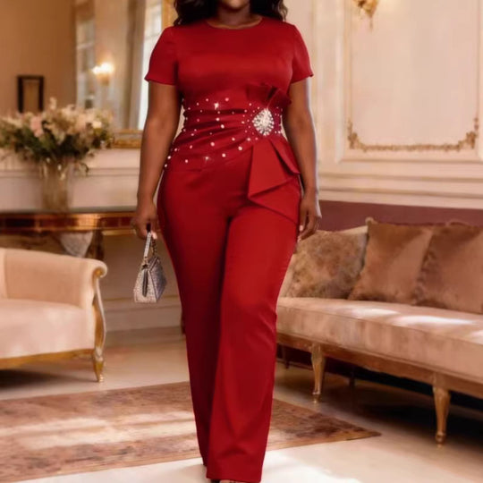 Damen elegante Jumpsuit mit figurbetonter Silhouette und Rüschendetails R&B