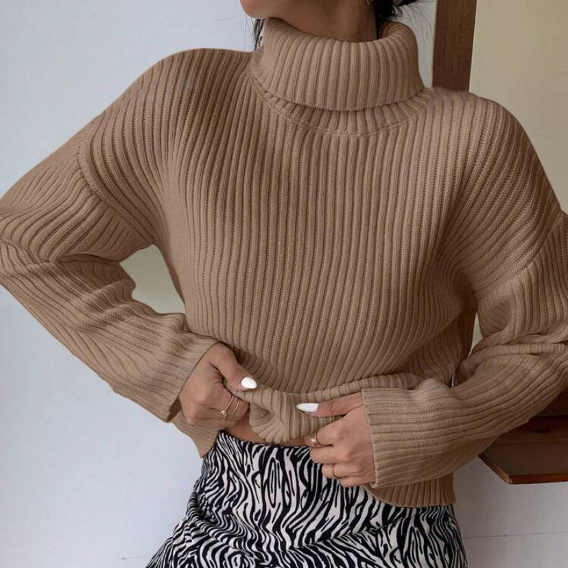 Damen Hochwertiger Rollkragenpullover mit strukturiertem Rippstrick