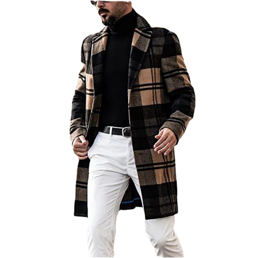 Herren eleganter Karomantel mit klassischem Schnitt und doppelter Knopfleiste R&B