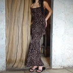 Damen Maxikleid mit elegantem Animal-Print und schmalen Trägern R&B
