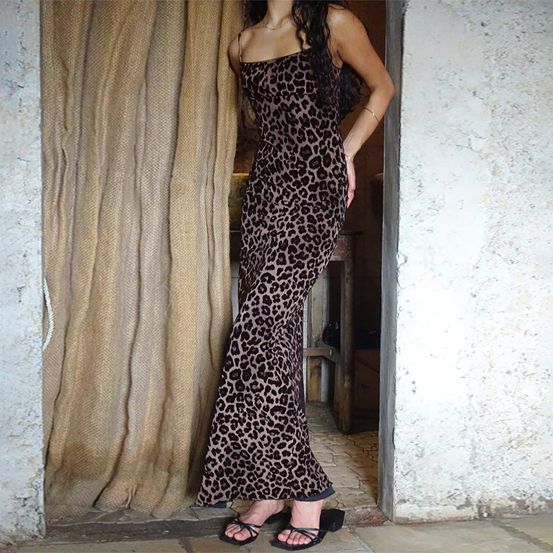 Damen Maxikleid mit elegantem Animal-Print und schmalen Trägern R&B