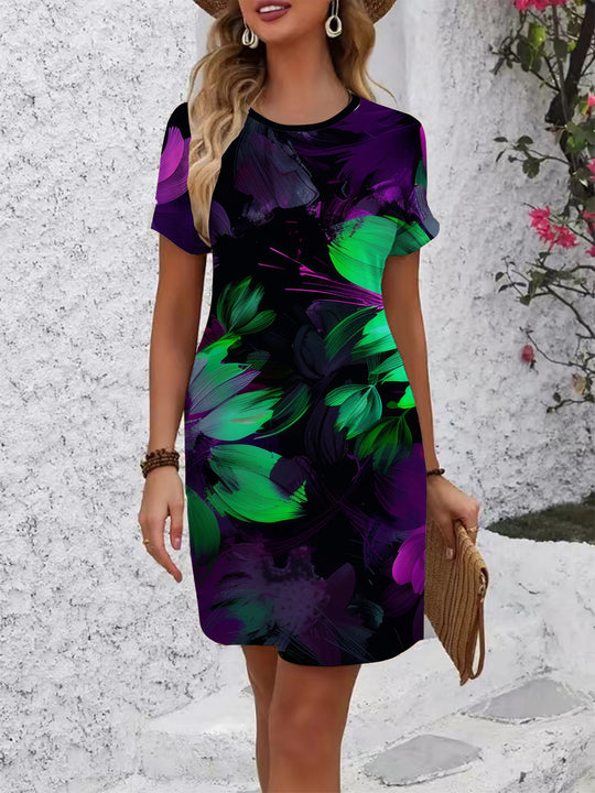 Damen komfortables Freizeitkleid mit lebhaftem Blumenmuster und lockerer Passform R&B
