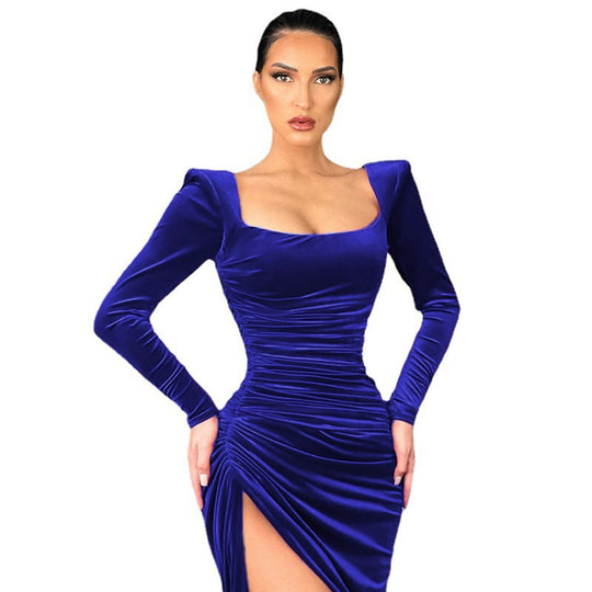 Damen Glamouröses Minikleid mit gerafftem Design und tiefem Schlitz R&B